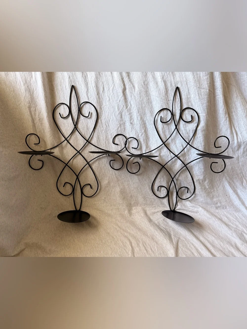 Black Metal Wall Candle Holders - Decorative Scroll Pair